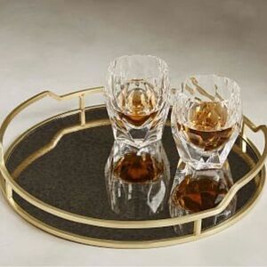 West Elm Fishs Eddy Gilded Café Round Mirror Tray (13")